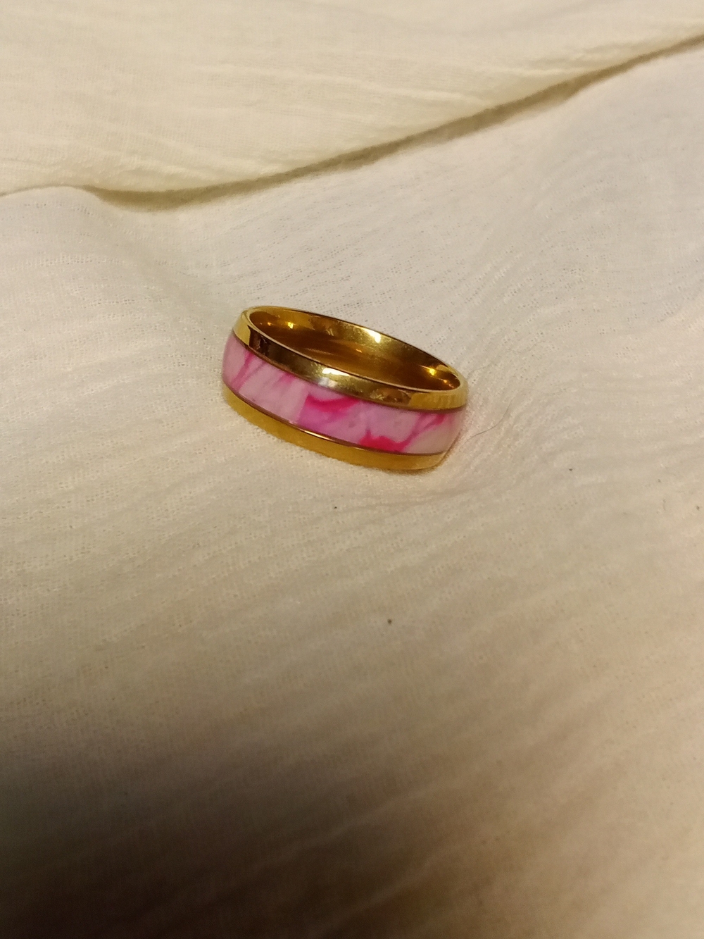 Gold-Tone Pink Resin Inlay Women's Ring